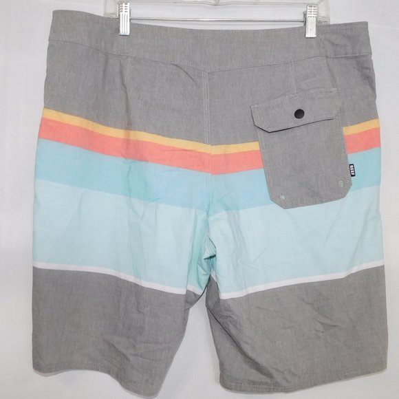 REEF Mens 38 Striped Gray Orange Blue yellow unlined Board Shorts - Picture 9 of 9